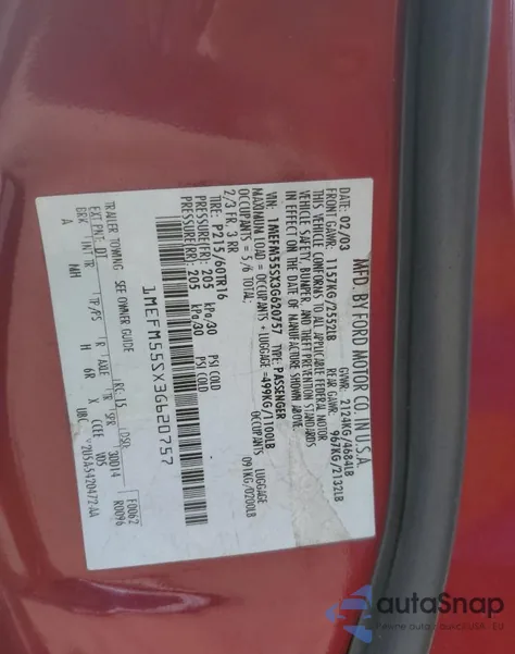 2003 Mercury Sable Ls Premium from USA, damaged, VIN 1MEFM55SX3G620757